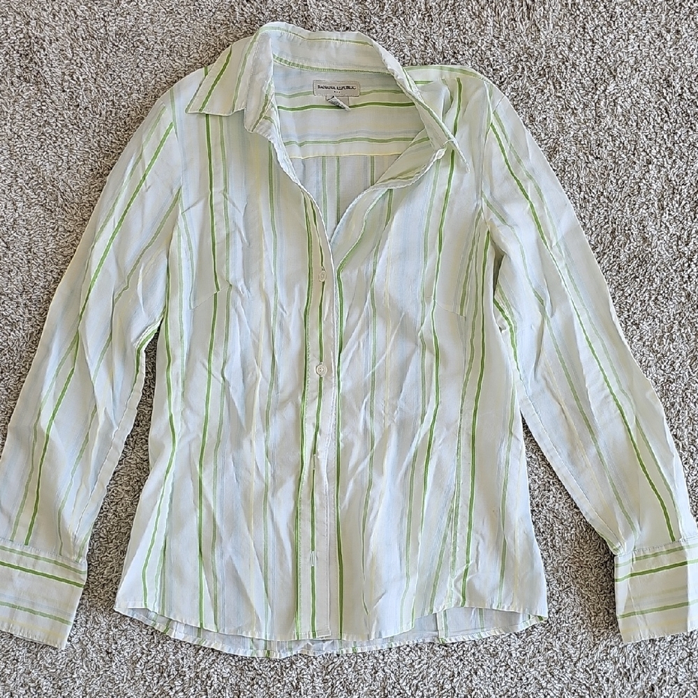 Banana Republic Light Green Striped Shirt